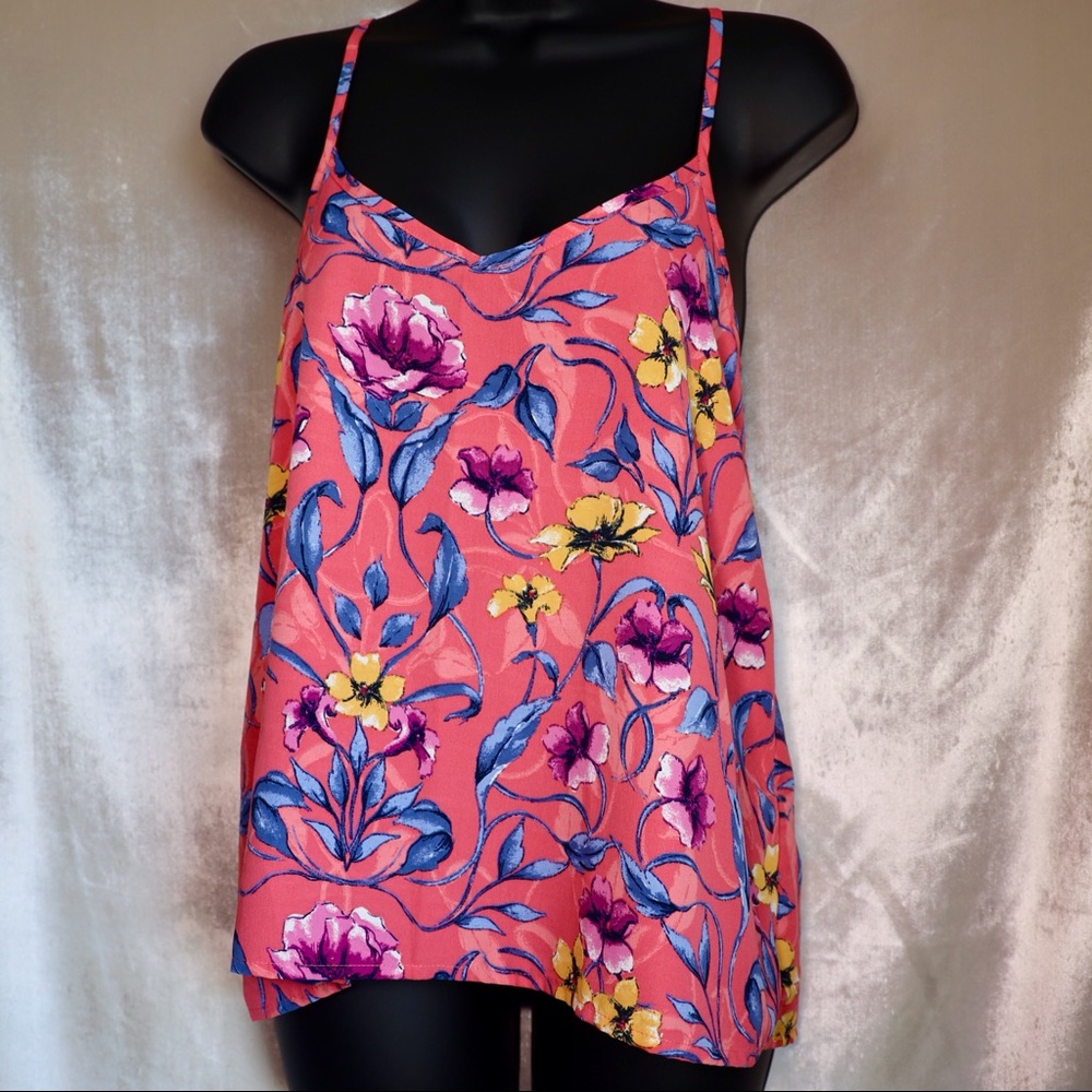 Hollister S pink floral spaghetti strap tank top